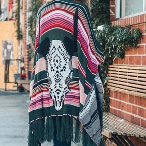 New! Boho Cow Skull Ruana Wrap Kimono